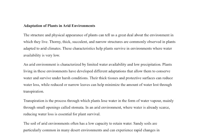 write research summaries about plants and the environment